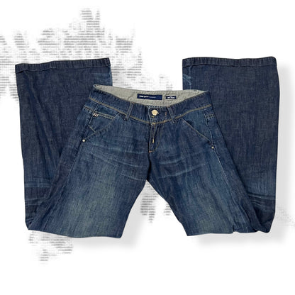 vintage miss sixty indigo wash low rise wide flared leg denim jeans