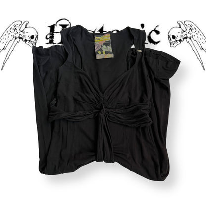 miss sixty black draped long ribbon wrap bust maxi dress