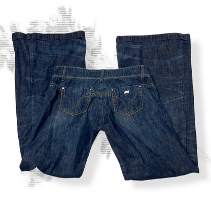 vintage miss sixty indigo wash low rise wide flared leg denim jeans