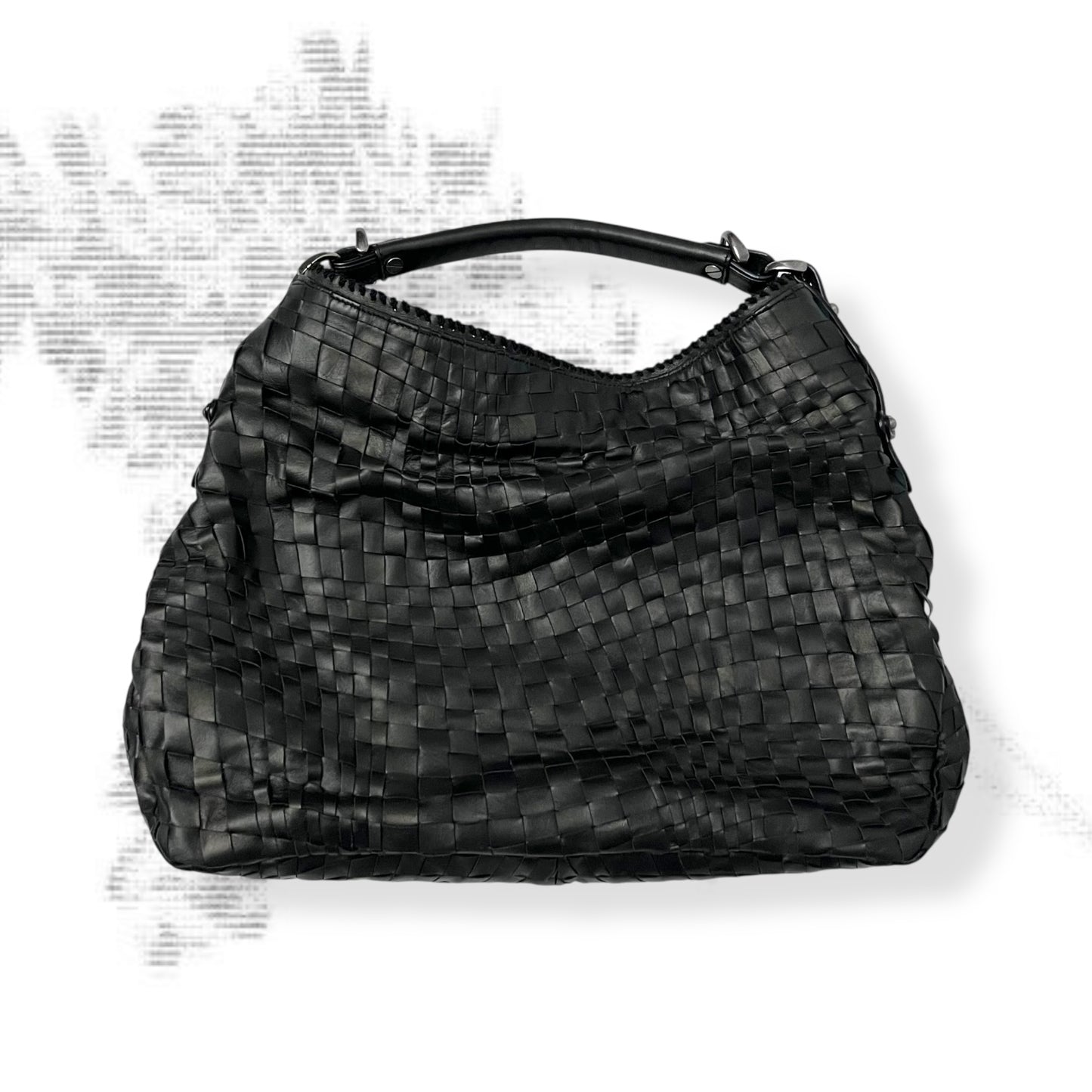 vintage epoca black woven braided leather shoulder tote bag