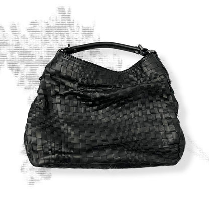 vintage epoca black woven braided leather shoulder tote bag