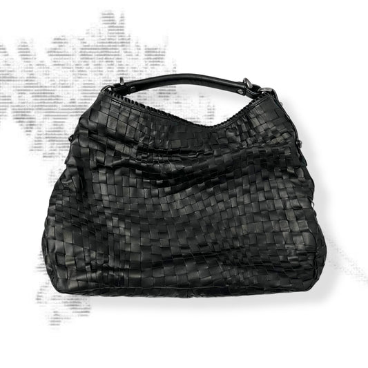 vintage epoca black woven braided leather shoulder tote bag