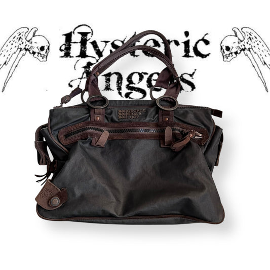 george gina & lucy canvas nuback brown suede buckle straps large tote size shoulder bag