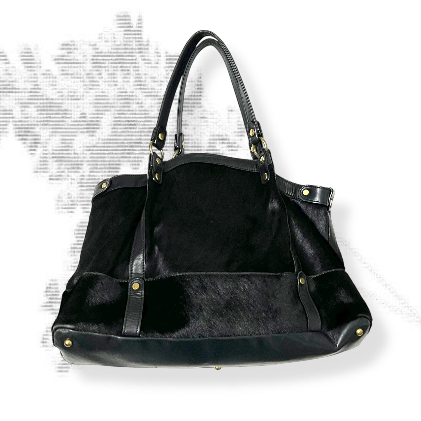 vintage selvedge black ponyhair leather buckle large tote bag