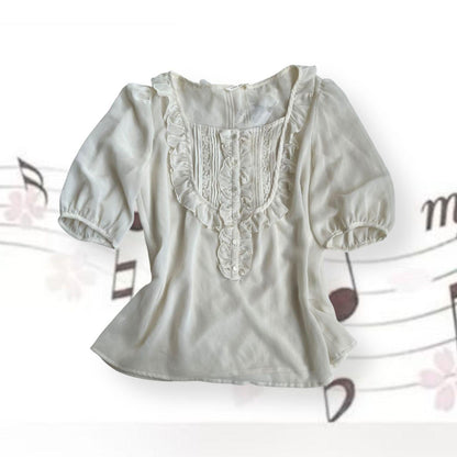 coquette balletcore l'est rose ivory half sleeve ruffle blouse