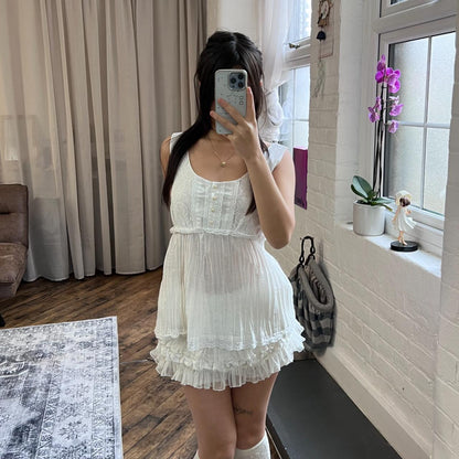 romantic coquette balletcore white morgan de toi lacey sleeveless babydoll tunic top