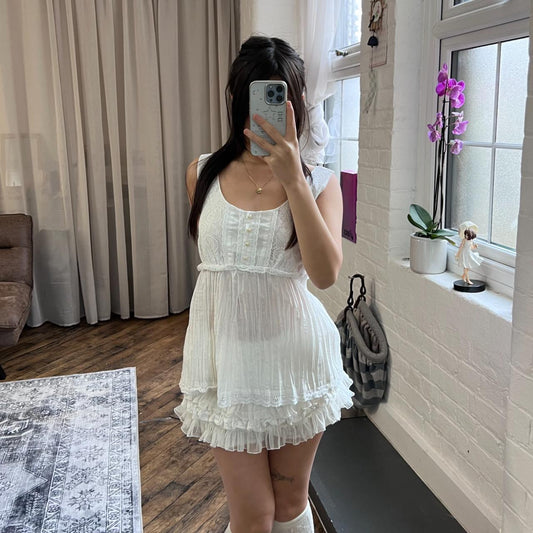 romantic coquette balletcore white morgan de toi lacey sleeveless babydoll tunic top