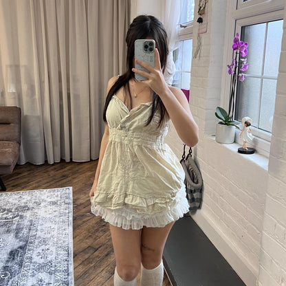 boho mori kei love & mooney beige cream babydoll embroidered camisole