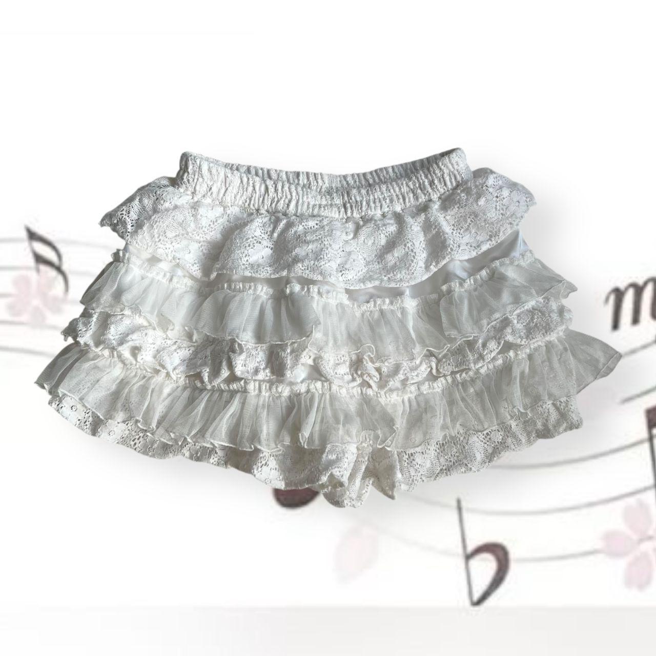resoxy white coquette fairy ruffle fine knit lace tulle tiered mini bloomer skorts
