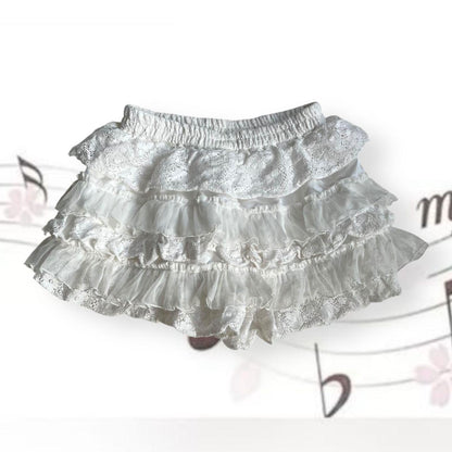 resoxy white coquette fairy ruffle fine knit lace tulle tiered mini bloomer skorts