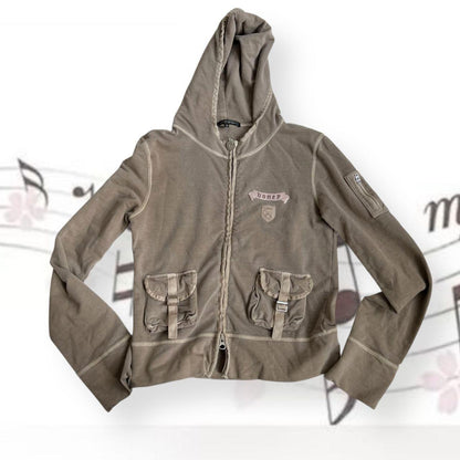 preppy prideglide khaki buckle pocket zip hoodie jacket