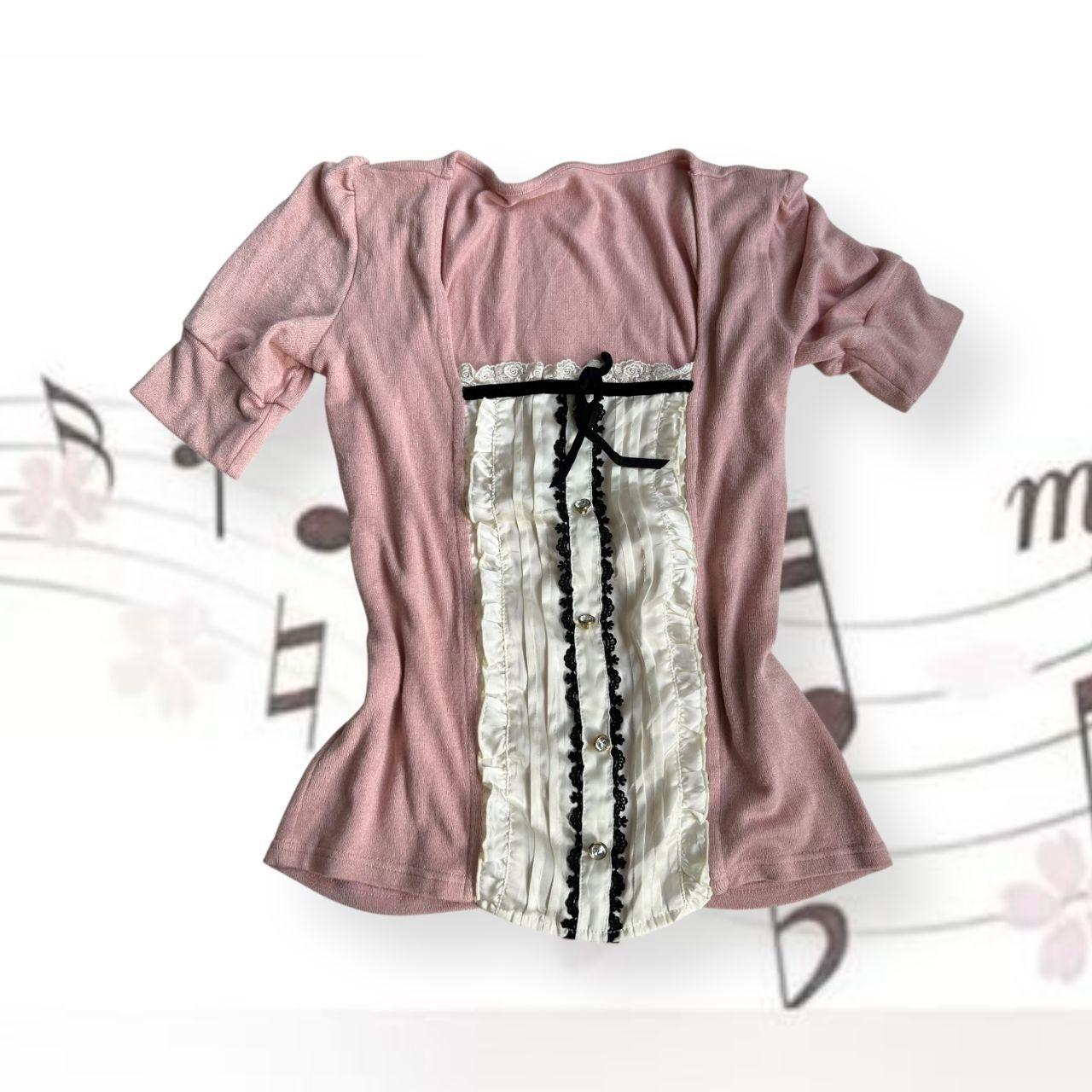 coquette cecil mcbee pink puff sleeve two in one faux layered white pleated camisole top