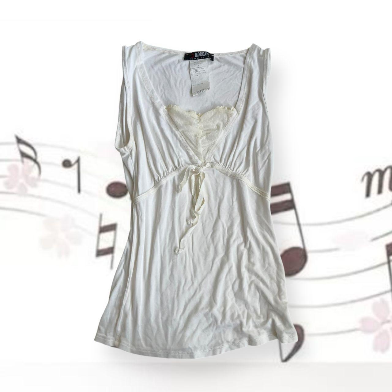 morgan de toi white coquette boho milkmaid layered vest top with front ribbon detail