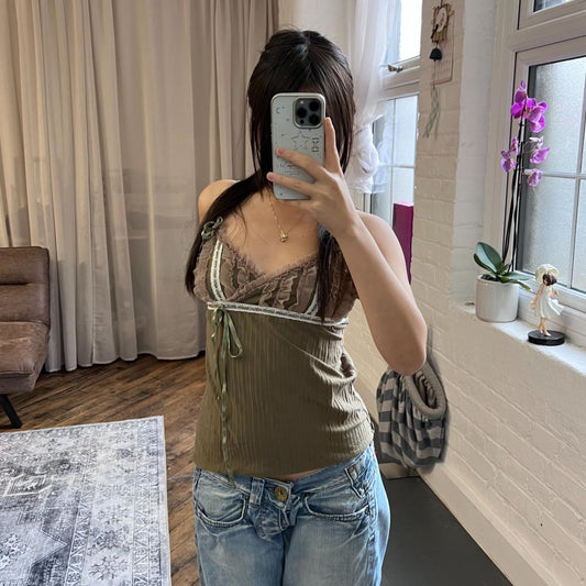 vintage fairy boho ruffle khaki opinion similar lacey contrast camisole