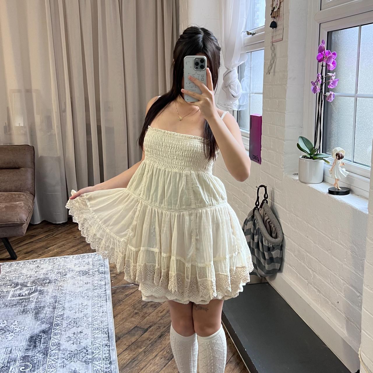 dreamy cottage prairie beige coco deal babydoll ruched bust babydoll flared mini dress