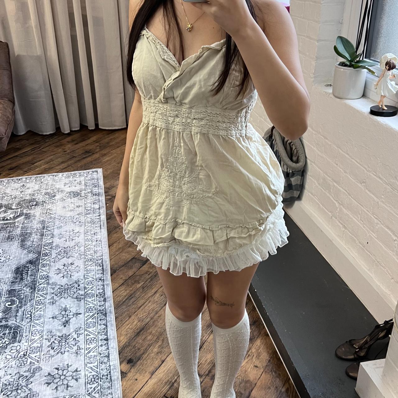 boho mori kei love & mooney beige cream babydoll embroidered camisole