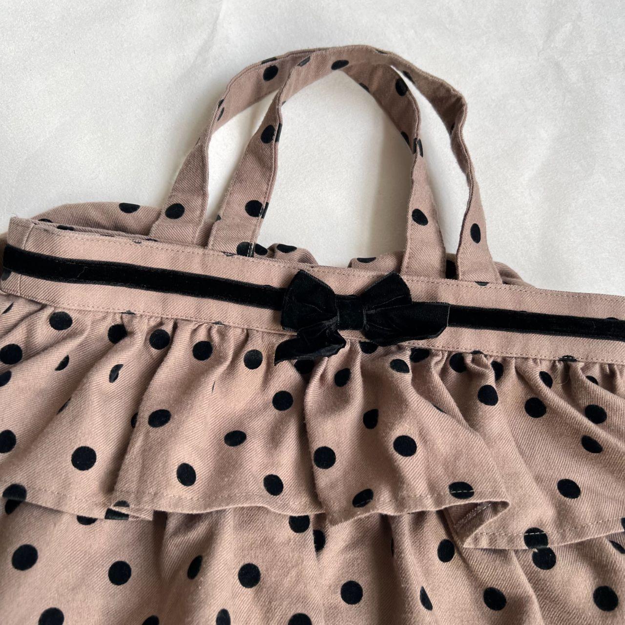 le cou cou mori kei coquette brown ruffle tiered black ribbon polka dot tote bag