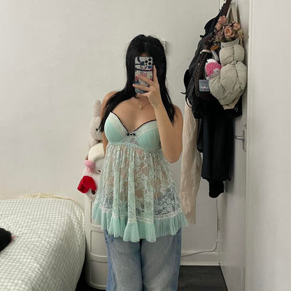 cinema etoile sheer mint green bustier corset babydoll camisole