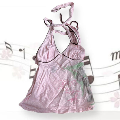 vintage dept romantic boho floral baby pink halter neck top