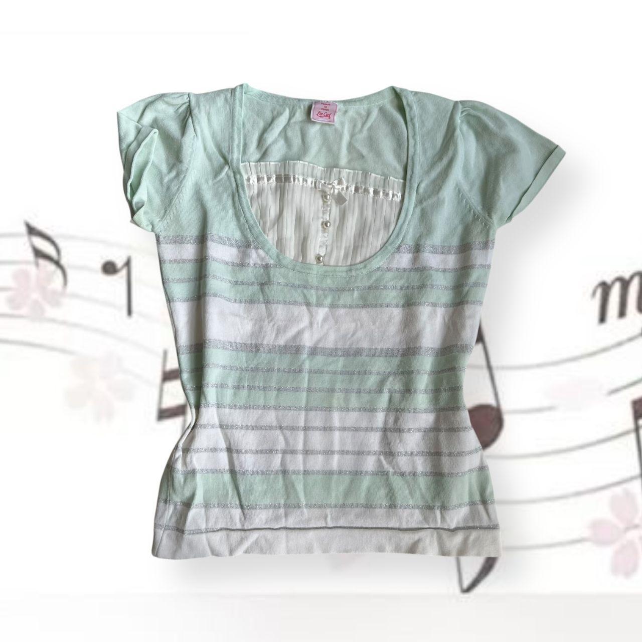 coquette preppy mint pin curl puff sleeve milkmaid layered bust striped top