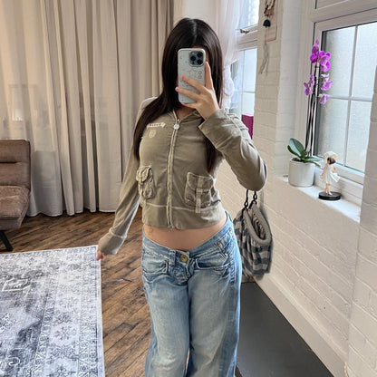 preppy prideglide khaki buckle pocket zip hoodie jacket