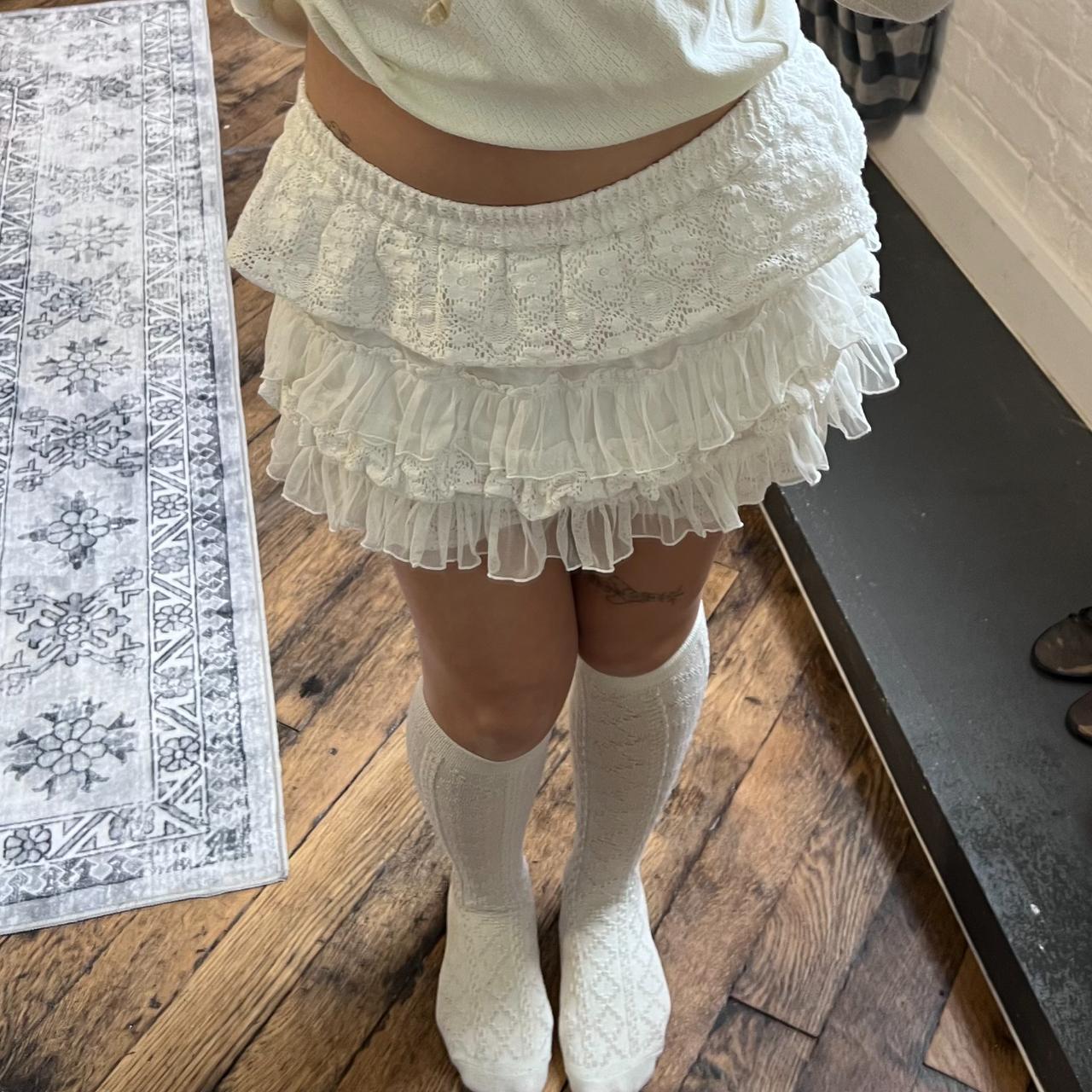 resoxy white coquette fairy ruffle fine knit lace tulle tiered mini bloomer skorts