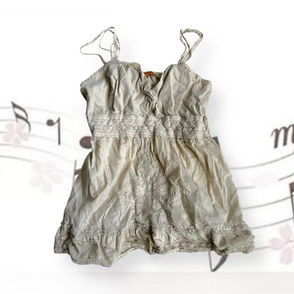 boho mori kei love & mooney beige cream babydoll embroidered camisole