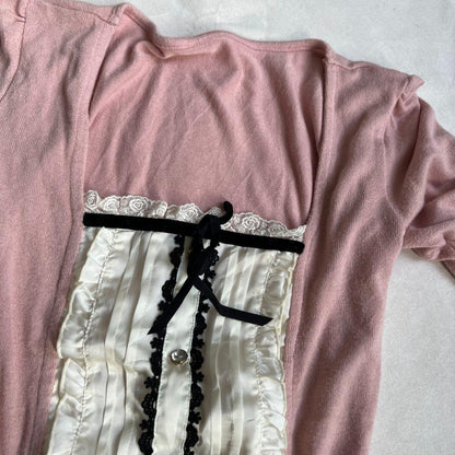 coquette cecil mcbee pink puff sleeve two in one faux layered white pleated camisole top