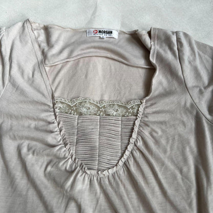 stone greige coquette morgan de toi puff sleeve ruched bust top