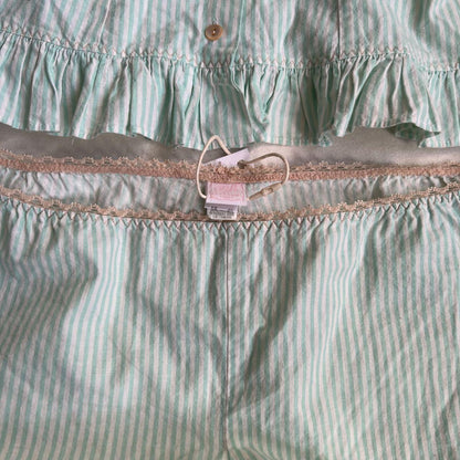 vintage fifi chachnil mint green pinstripe camisole + puff frill hem shorts two piece pyjama set