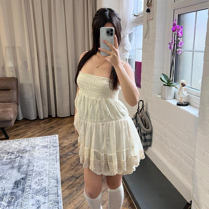 dreamy cottage prairie beige coco deal babydoll ruched bust babydoll flared mini dress