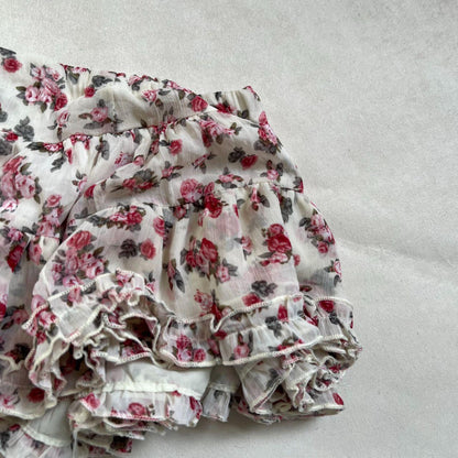 coquette finemotion off white mori kei pink floral print puffy frill mini skirt