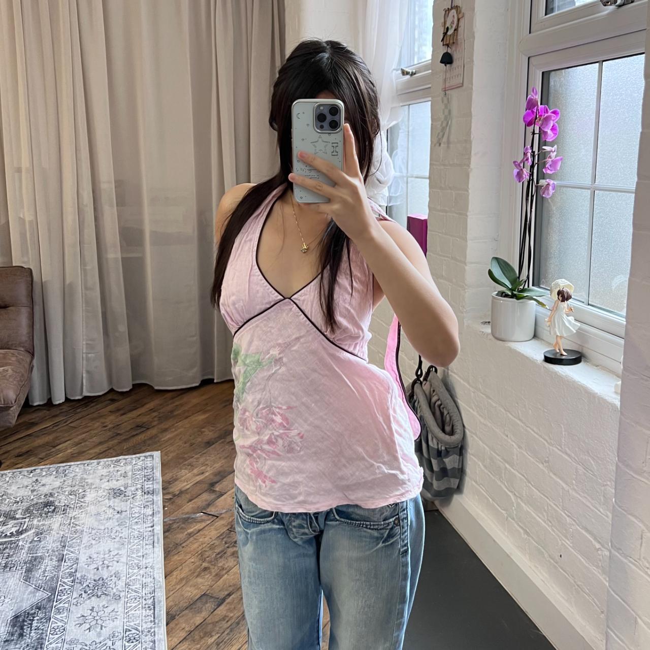 vintage dept romantic boho floral baby pink halter neck top