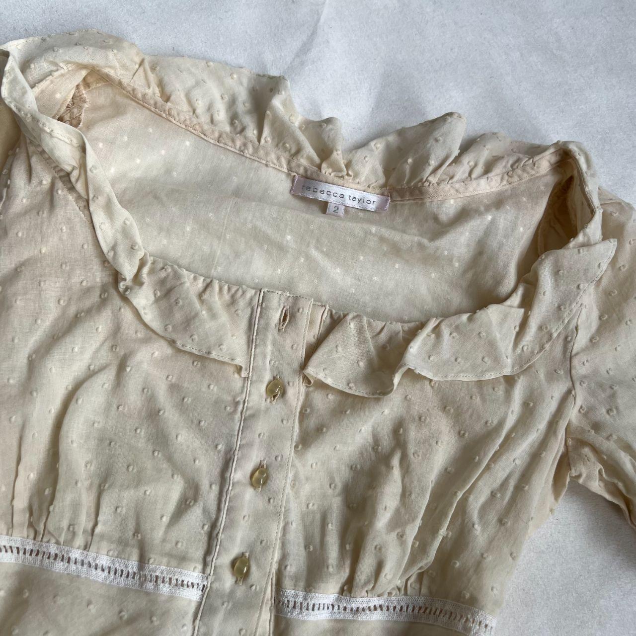 romantic balletcore rebecca taylor cream puff sleeve milkmaid polka dot frill blouse