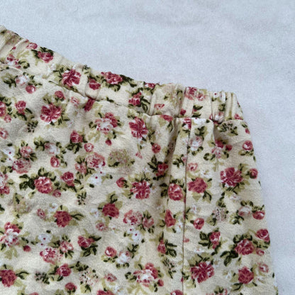 coquette ld prime cream mori kei pink floral print lace hem straight mini skirt