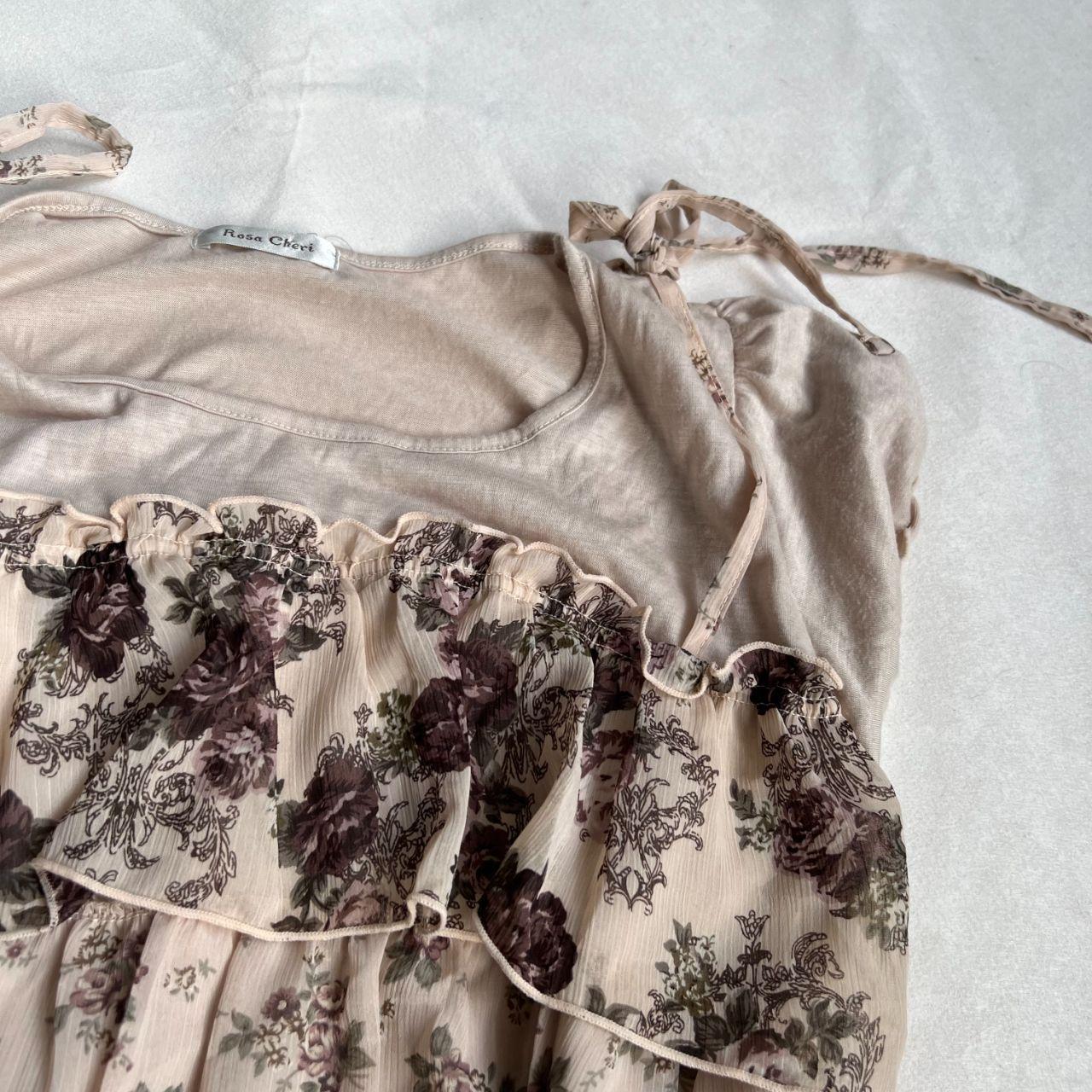 rosa cheri mori kei coquette beige floral print tiered ruffle two in one top