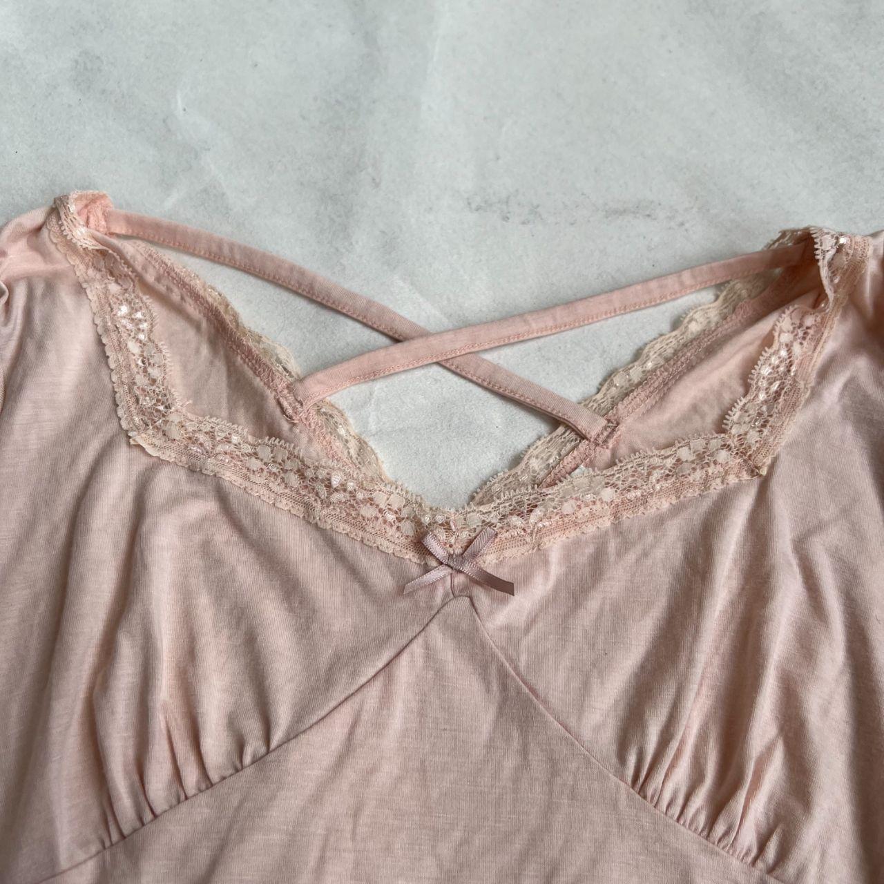 coquette angelic pink long sleeve liz lisa lacey square neck top with criss cross back detailing and frilly sleeve hem