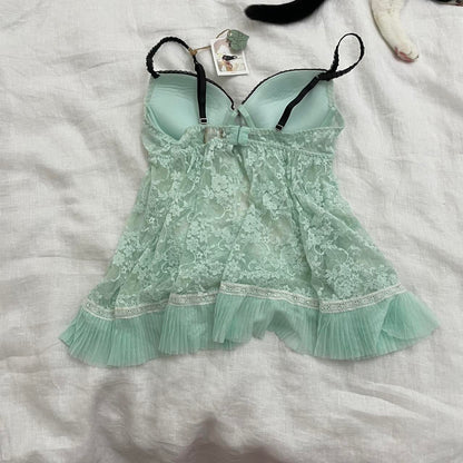 cinema etoile sheer mint green bustier corset babydoll camisole