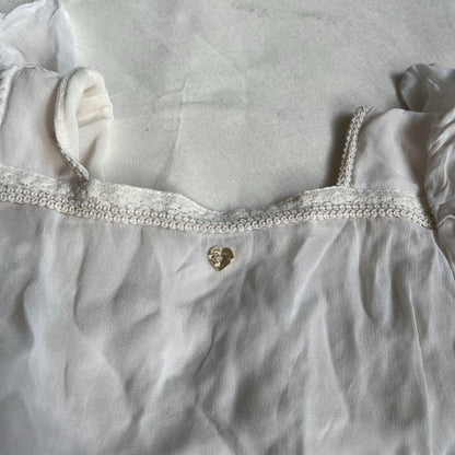 twin set broderie anglaise filigree style lacey crochet white flared sleeve tunic blouse