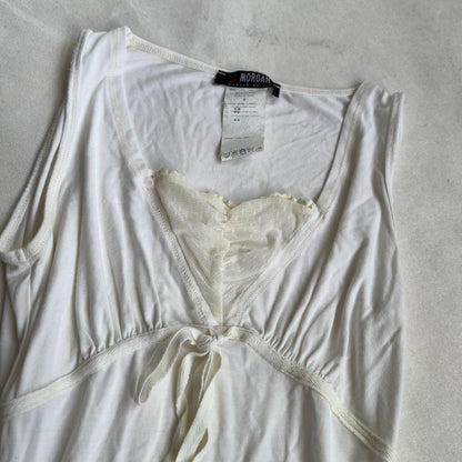 morgan de toi white coquette boho milkmaid layered vest top with front ribbon detail