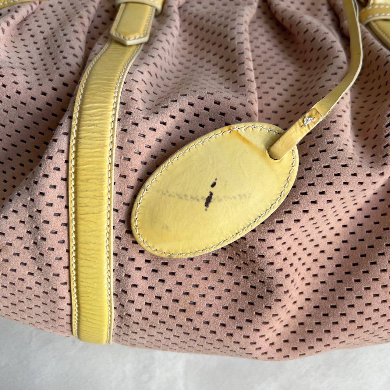 bally custard yellow patent leather x dusty pink suede puffy shoulder bag