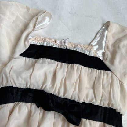 coquette ivory beige prime pattern ruched layered babydoll blouse