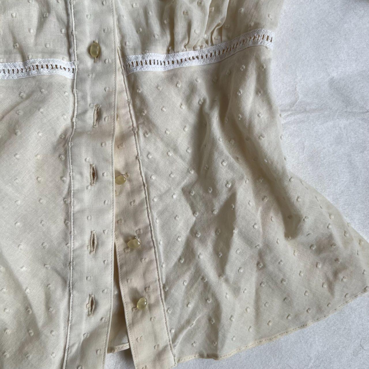 romantic balletcore rebecca taylor cream puff sleeve milkmaid polka dot frill blouse