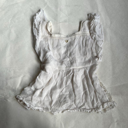 twin set broderie anglaise filigree style lacey crochet white flared sleeve tunic blouse