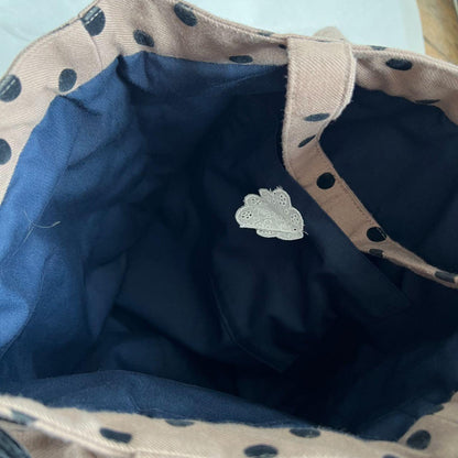 le cou cou mori kei coquette brown ruffle tiered black ribbon polka dot tote bag