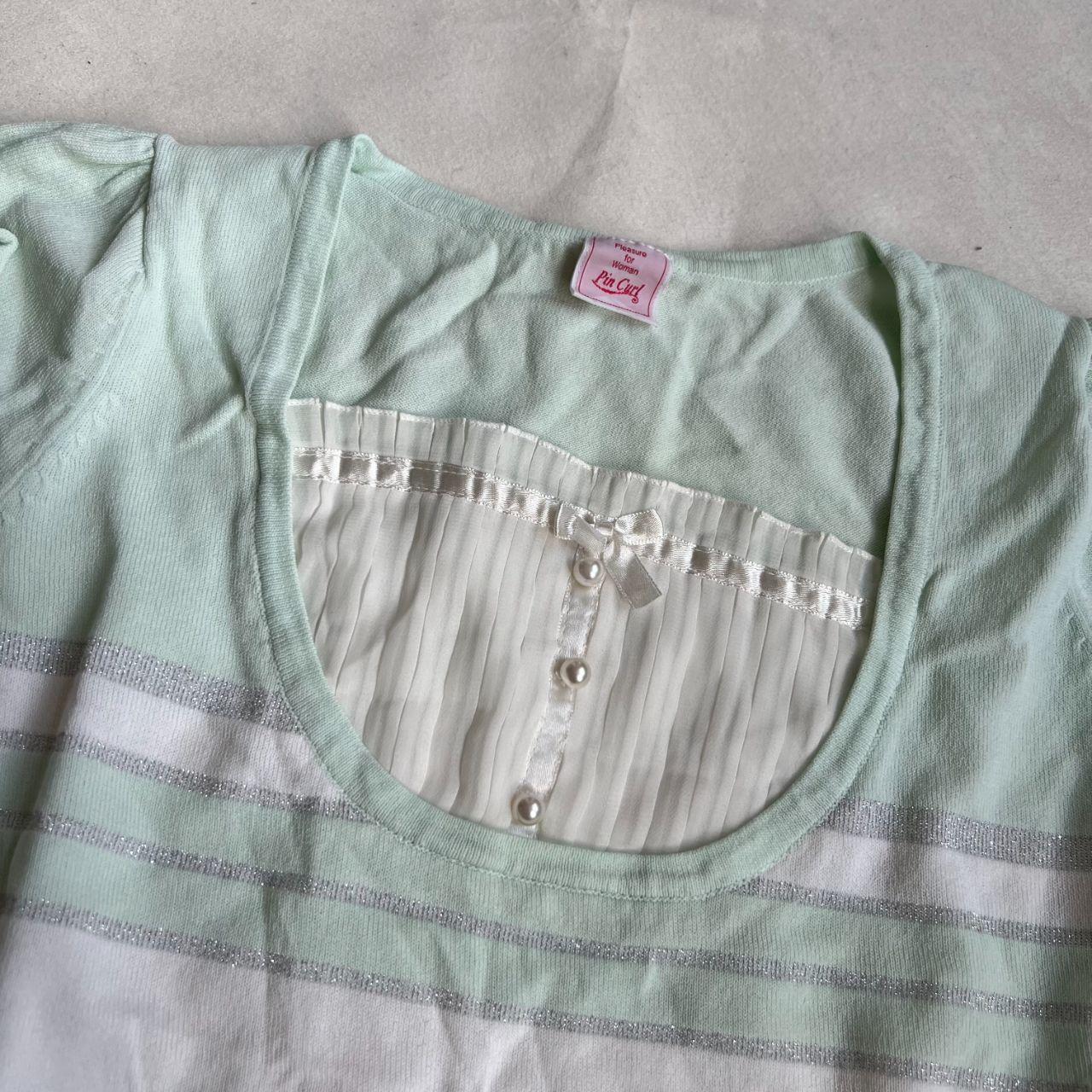 coquette preppy mint pin curl puff sleeve milkmaid layered bust striped top