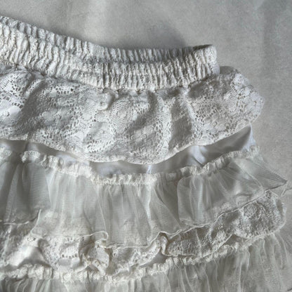 resoxy white coquette fairy ruffle fine knit lace tulle tiered mini bloomer skorts