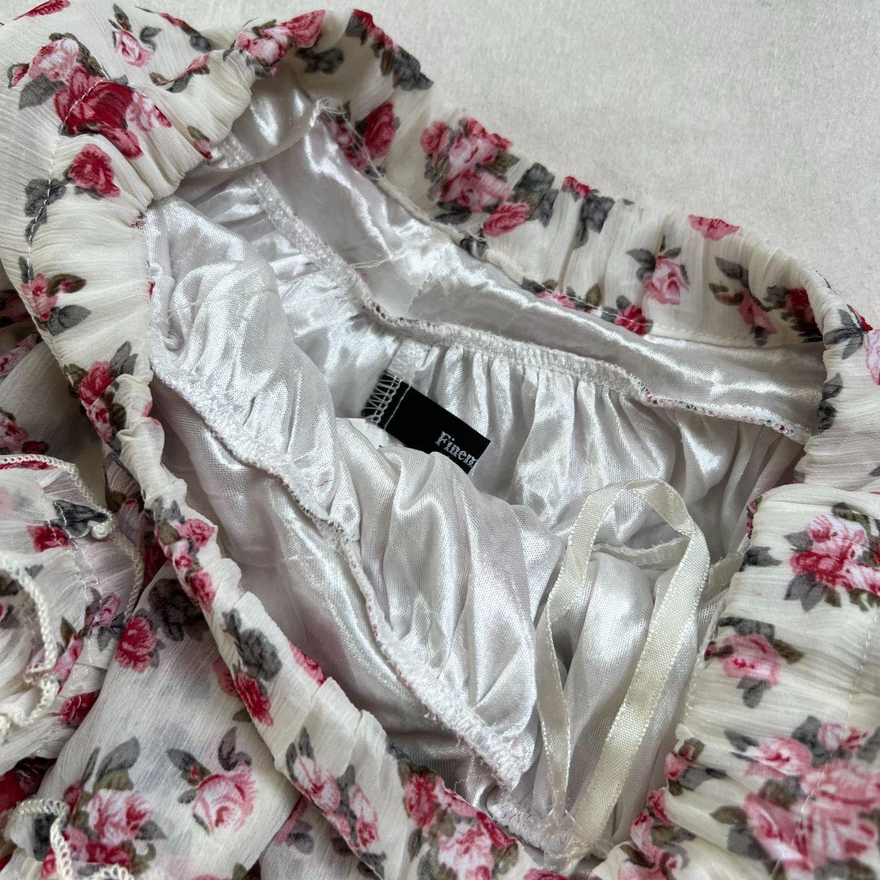 coquette finemotion off white mori kei pink floral print puffy frill mini skirt