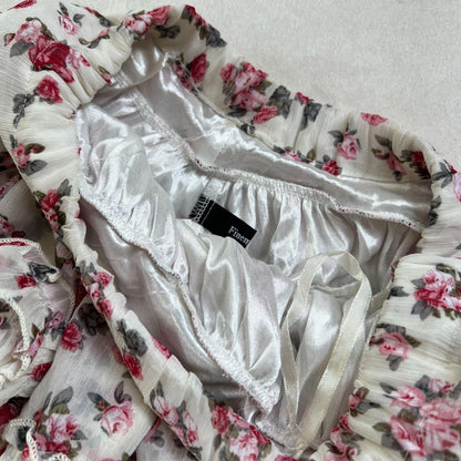 coquette finemotion off white mori kei pink floral print puffy frill mini skirt