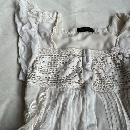 twin set broderie anglaise filigree style lacey crochet white flared sleeve tunic blouse